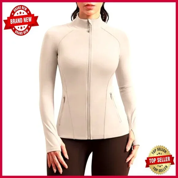 Slim Fit Zip Up Athletic Jacket with Thumb Holes for Running Gym
